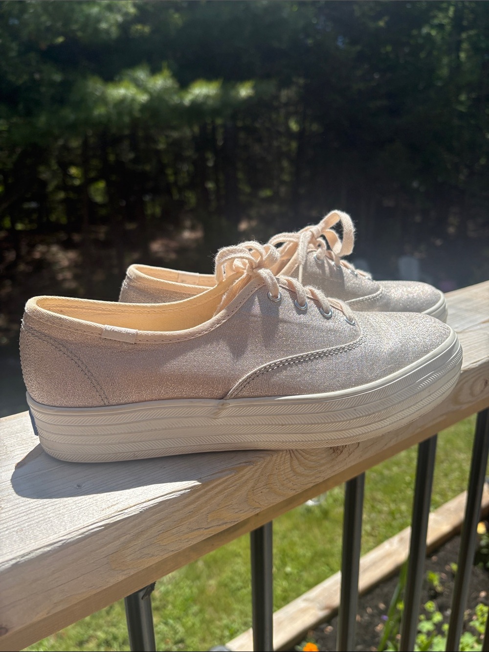 Pink Keds Women's Triple Lurex Fashion Sneaker, Champagne size 8